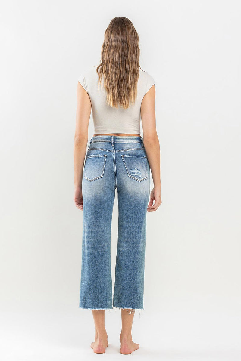 Olivia Super High Rise Raw Hem Wide Leg Jean