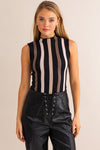 Katie Sleeveless Mock Neck Striped Bodysuit