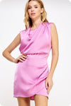 Sally Draped Neckline Sleeveless Satin Dress