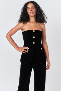 Erika Velvet Strapless Buttoned Top