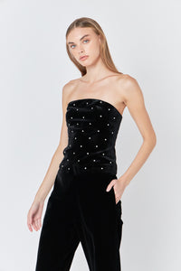 Landry Velvet Rhinestone Bustier Top