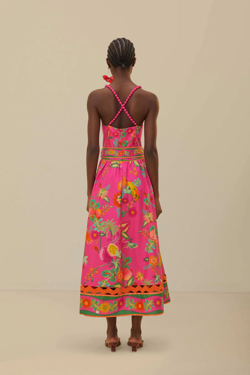 Farm Rio Delicate Fruit Garden Pink Midi Dress