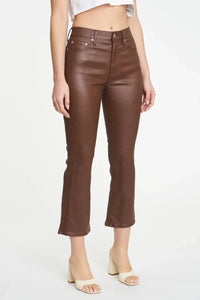 DAZE Shy Girl Coated High Rise Crop Flare in Coated Espresso