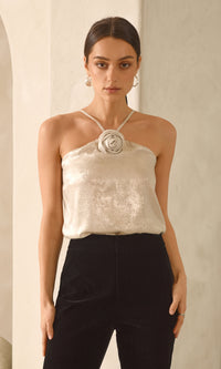 Greylin Karris Metallic Flower Halter Top