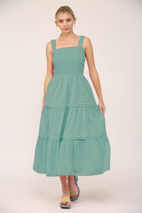 Zoe Lattice Back Smocked Bodice Maxi Dress