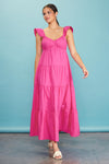 Mamie Ruffle Sleeve Maxi in Flamingo