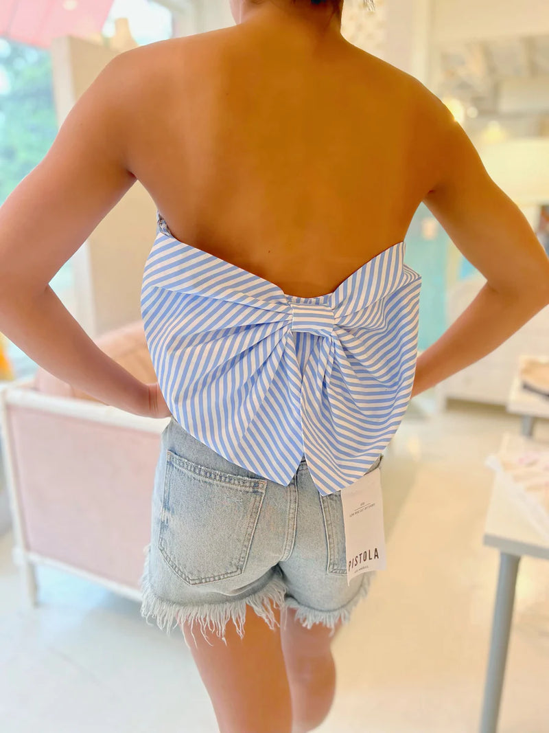 Alice Striped Bow Top in Blue and Pink