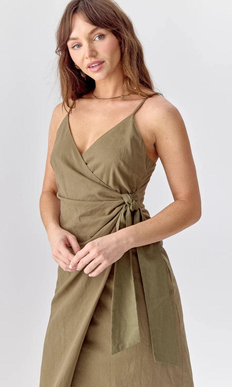 Greylin Aniston Wrap Tie Slip Linen Dress