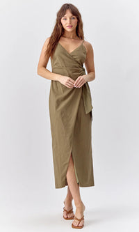 Greylin Aniston Wrap Tie Slip Linen Dress