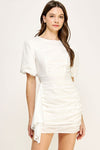 Ginger Ruched Dress with Puff Sleeves in Black & Ivory