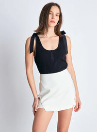 Sarah Mixed Media Bow Tie Ribbed Henley Top