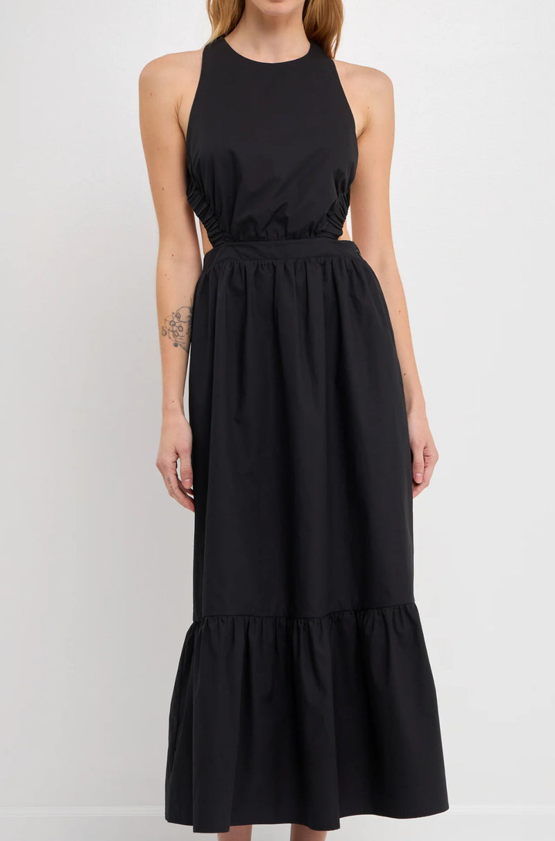 Allie Elastic Detail Sleeveless Dress in Black