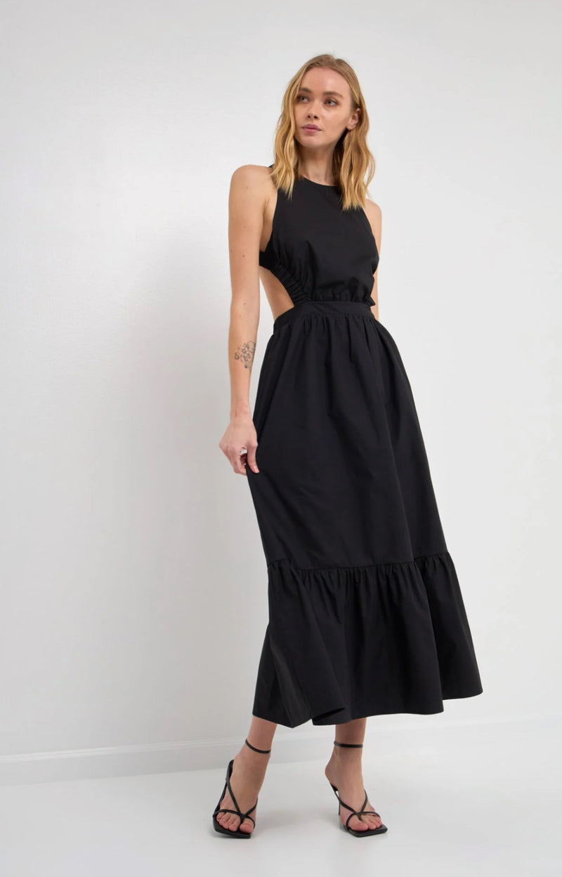 Allie Elastic Detail Sleeveless Dress in Black