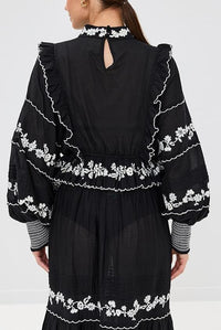 Farm Rio Embroidered Ruffle Long Sleeve Blouse