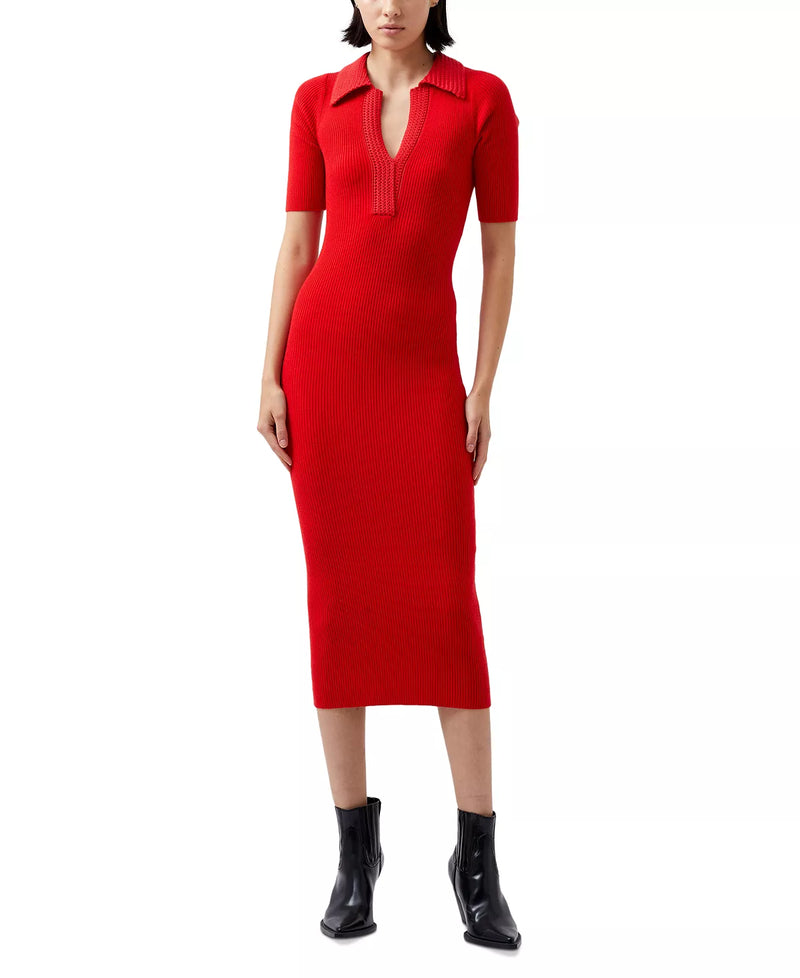 French Connection Cosysoft V-Neck Midi Dress in Mars Red