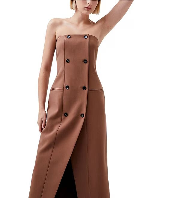 French Connection Azra Twill Strapless Midi Dress