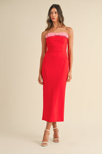 Maddie Bow Strapless Midi Dress