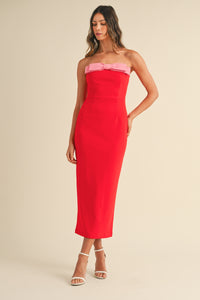 Maddie Bow Strapless Midi Dress