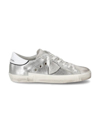 Philippe Model PRSX Low Top in Leather and Silver