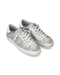 Philippe Model PRSX Low Top in Leather and Silver