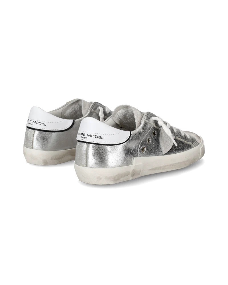 Philippe Model PRSX Low Top in Leather and Silver