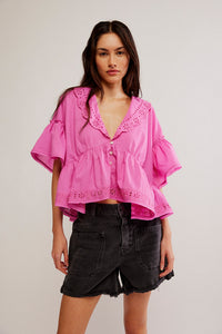 Free People Elle Cutwork Top in Fiji Flower