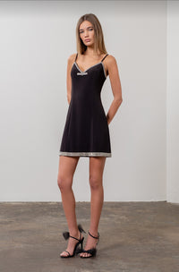 Moon River Sleeveless Jewelry Trim Mini Dress