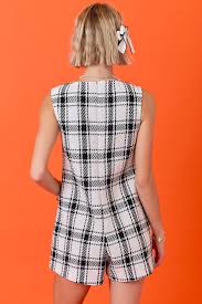 Lanie Sleeveless Plaid Tweed Romper