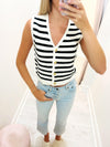 Moon River Button Front Striped Vest