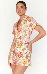 Show Me Your Mumu Outlaw Romper in Ivory/Floral Denim