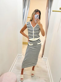 Moon River Striped Sweater Midi Skirt